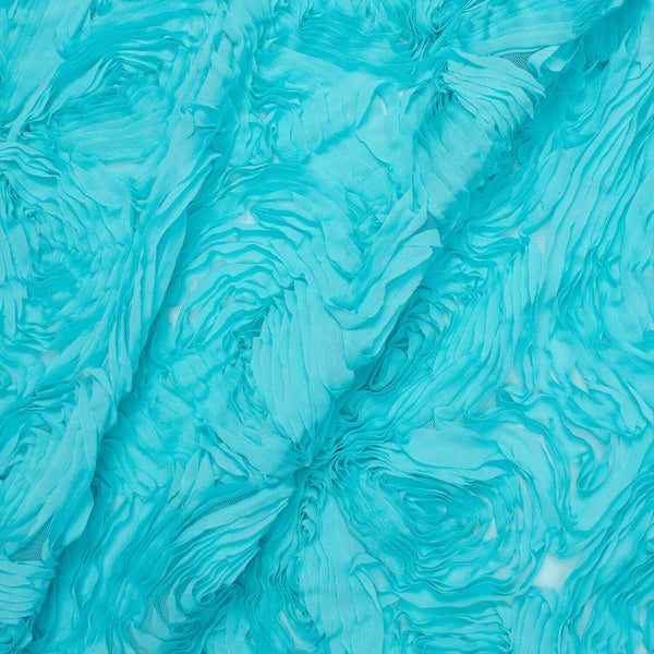 Ruffle Petal Rosette Chiffon On Mesh Fabric SV581022 Aqua Green 1