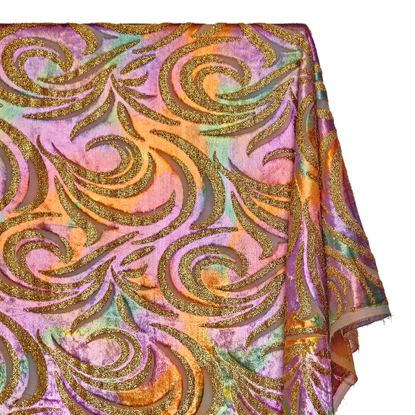 Geometric Metallic Velvet Burnout On Mesh Fabric SV580741 Tropical Morning A1