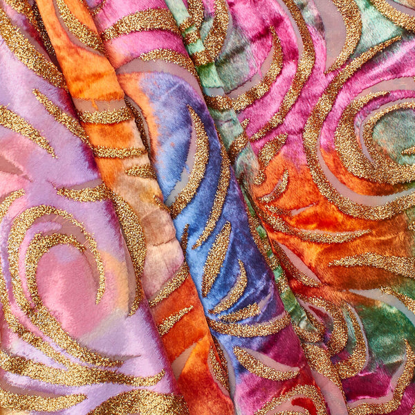 Geometric Metallic Velvet Burnout On Mesh Fabric SV580745 Group
