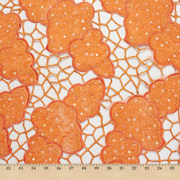 Clouded Velvet Mesh Lace Fabric SV580931 Orange 2
