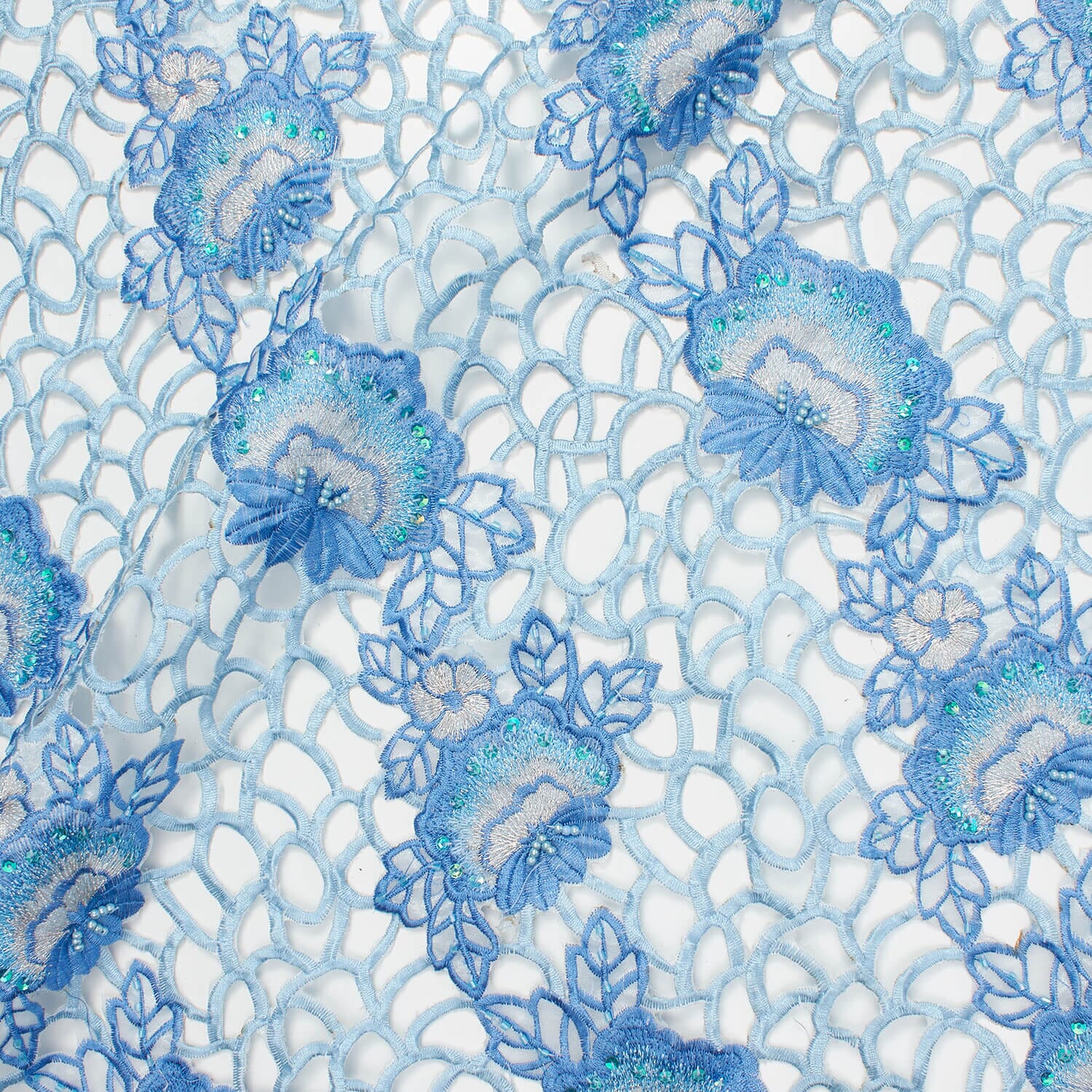 flowermemoryページ Rhinestone Beaded Floral Embroidery Mesh Fabric