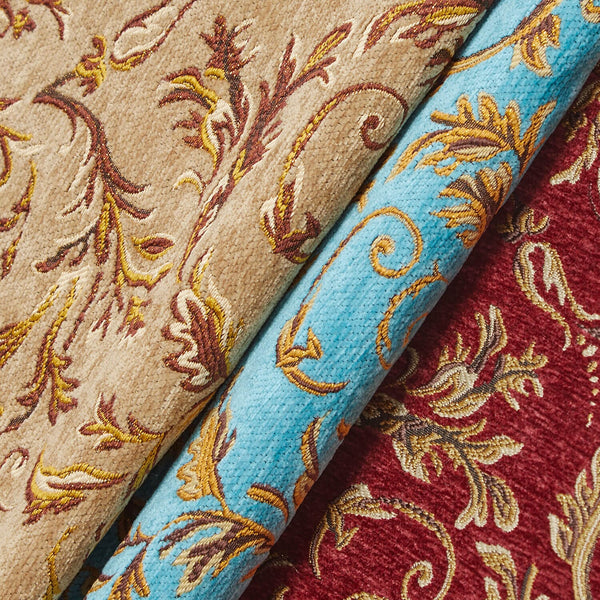 Floral Scroll Metallic Chenille Upholstery Jacquard Fabric Group