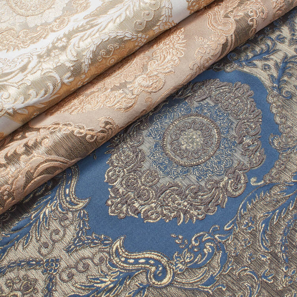 Versailles Extra Wide Two Tone Metallic Damask Jacquard Fabric Group