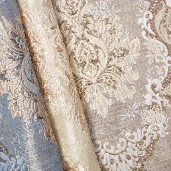 Grand Extra Wide Metallic Damask Upholstery Jacquard Fabric Group