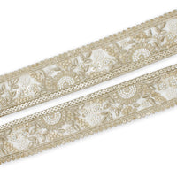 Sunshine Garden Floral Beaded Sequin Metallic Embroidery On 2 Inch Hemmed Mesh Lace Trim SV582856 White Image A4