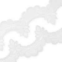Swirly Flower Corded Sequin Embroidery On 3 & 1/2 Inch Scalloped Mesh Lace Trim SV582863 White Image A4