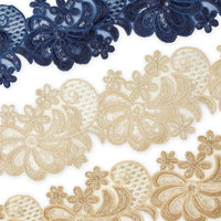 Wild Flower Corded Sequin Embroidery On 4 Inch Scalloped Mesh Lace Trim Fabric Group Image
