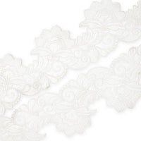 Leafy Floral Corded Sequin Embroidery On 4 Inch Scalloped Mesh Lace Trim Fabric SV582522 White Image A4