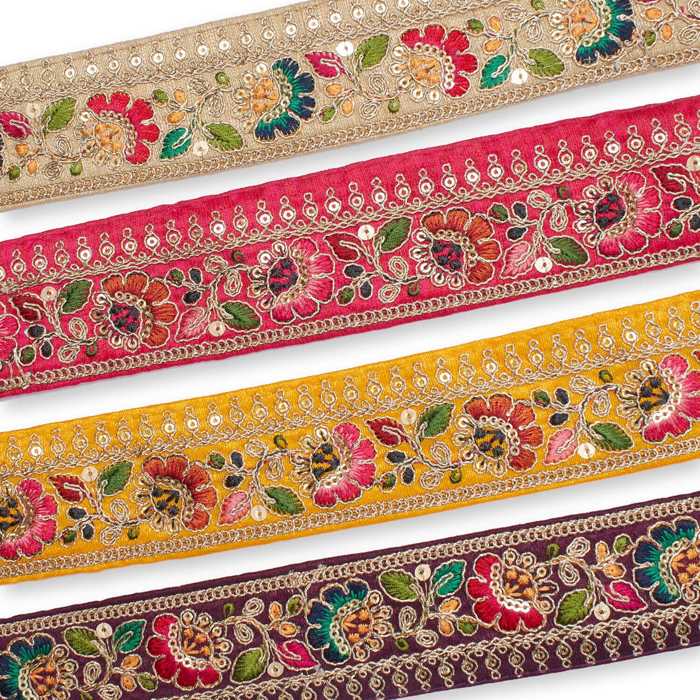 1 75 Inch Multicolored Metallic Corded Sequin Embroidery On Two Tone Trim Group