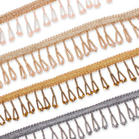 1.5 Inch Braided Metallic Cord With Beaded Tassel Fringe Fabric Trim Group Image