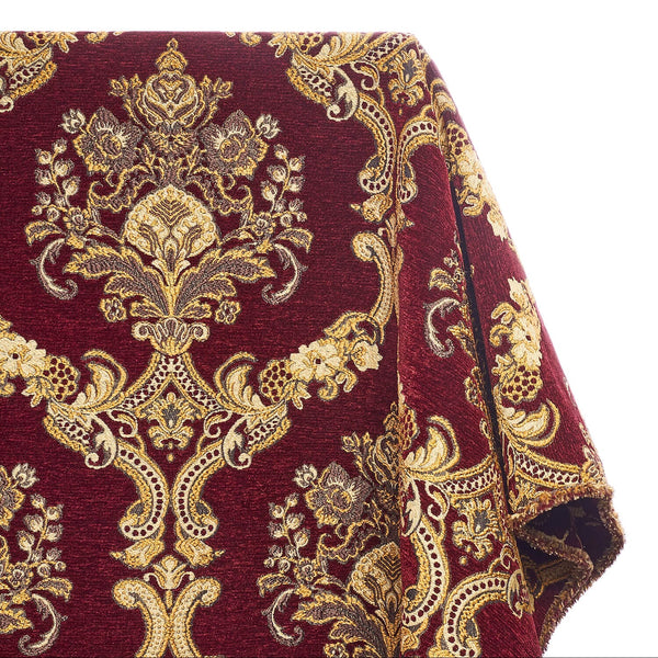 Victorian Damask Metallic Chenille Upholstery Brocade Jacquard Fabric SV579882 Burgundy / Gold 1