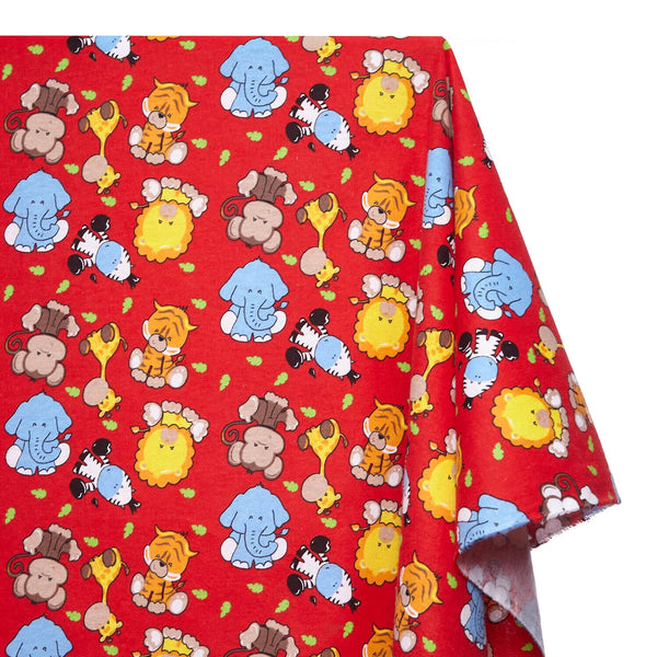 Zoo Animals Printed Cotton Flannel Fabric SV580342 Red 1