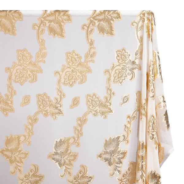 Leafy Vine Metallic Embroidered Chiffon Fabric SV580752 White A1