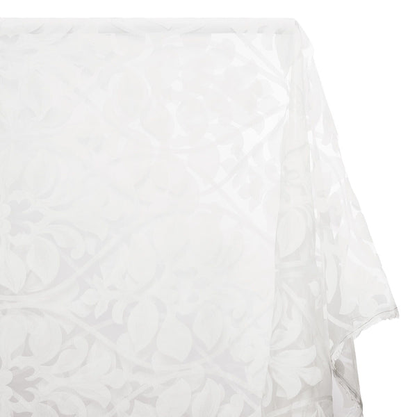 Leafy Bloom Extra Wide Burnout Polyester Rayon Damask Jacquard On Voile Fabric SV581109 White / White 1