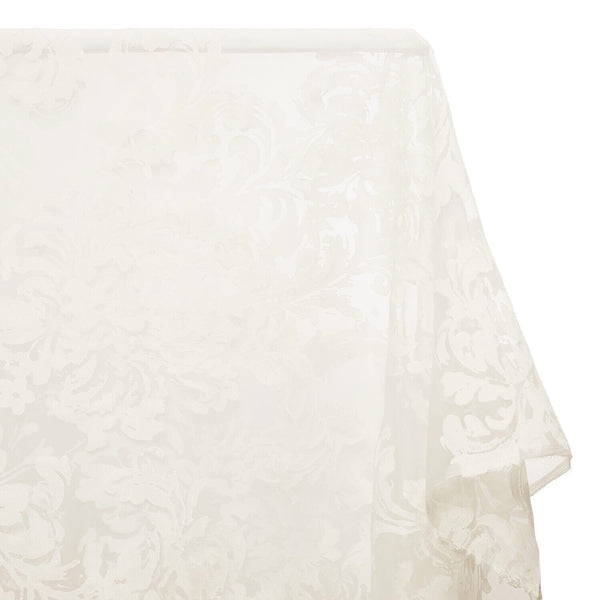 Floral Vine Extra Wide Burnout Polyester Rayon Jacquard On Organza Fabric SV581115 White 1