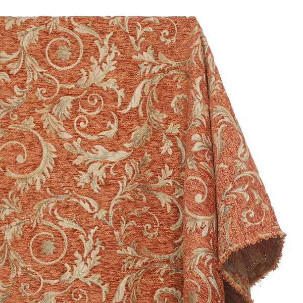 Floral Scroll Polyester Chenille Jacquard Fabric SV581290 Beige / Rust 1