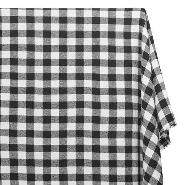 Charley Gingham Buffalo 1 Inch Check Plaid Brushed Cotton Flannel Fabric SV582112 White Black Fabric A1