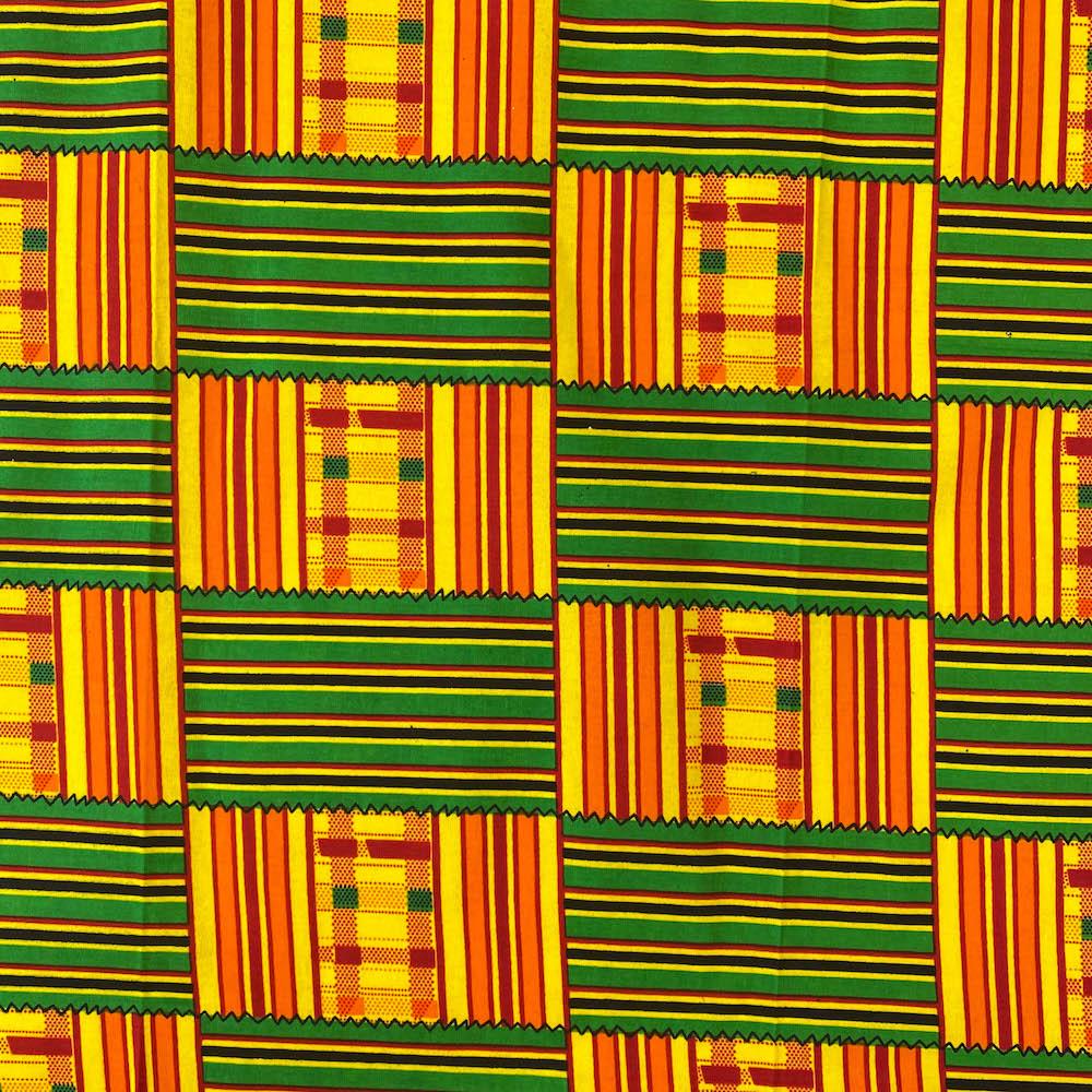 African Kente ribbon stripes of red, black, green and yellow printed on  7/8 white grosgrain, 10 yards