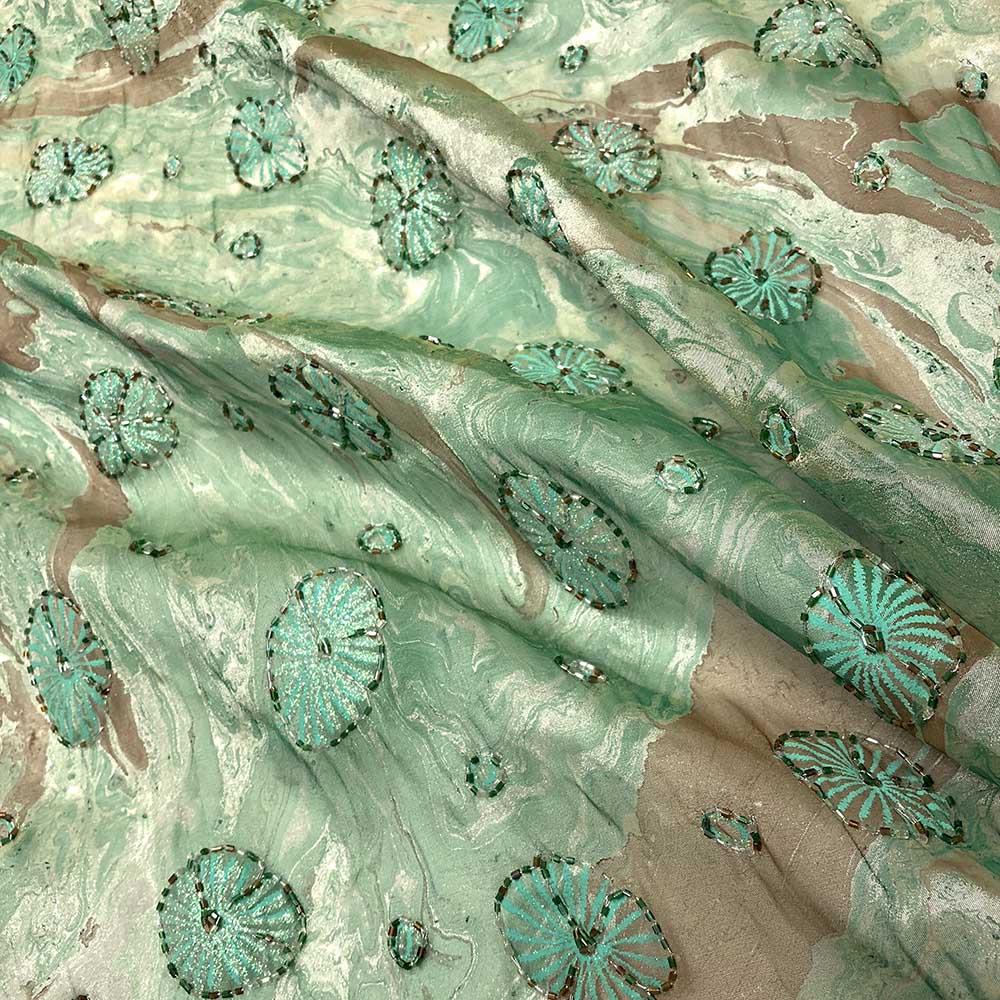 Green Embroidered Organza Silk 137 Fabric main image 0