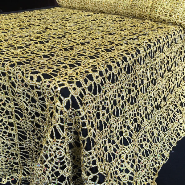 Corded Sequin Lace Fabric SV570739 White / Gold 1