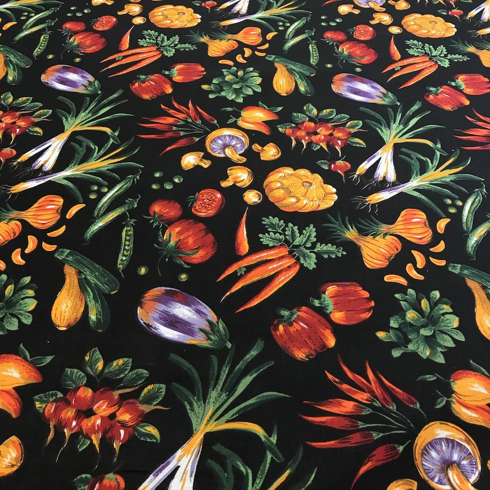 Vegetable Patch Black Printed Cotton Fabric 60" wide $4.99/yard