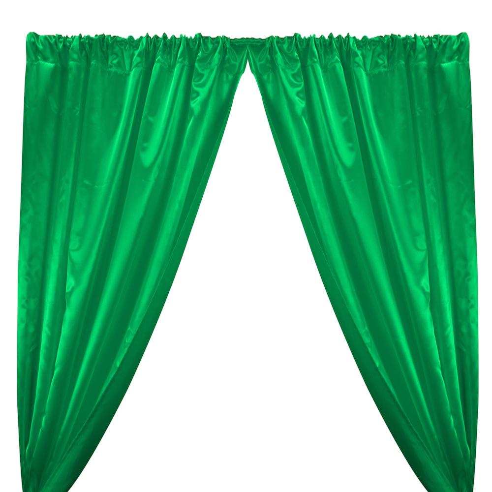 Kelly Green Bridal Satin Fabric Curtains with Pockets for Pipe Drape