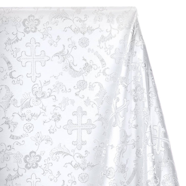 Church Cross Metallic Brocade Fabric SV571207 White / Silver 1