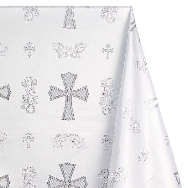 Clerical Cross Metallic Brocade Fabric SV574878 White / Silver A1
