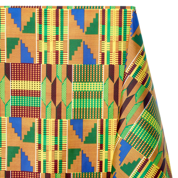 Ottertex® Printed Nylon Ripstop - Kente - Waterproof (PU Coated) & Water Repellent (DWR) - 70D, 2.2 oz Fabric Kente Print SV578011 Yellow Image A1
