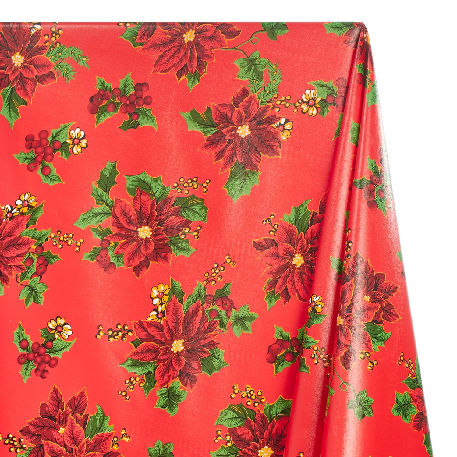 Holly Poinsettia Oilcloth Fabric Fabric Wholesale Direct