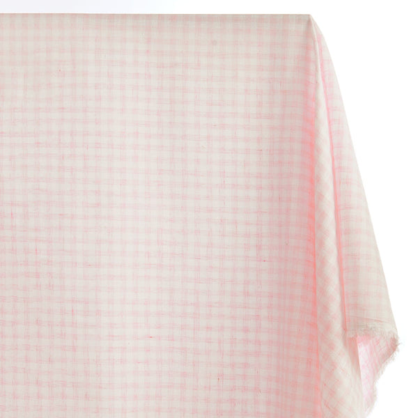 Gingham Check Linen Look Fabric SV579005 Blush / White 1