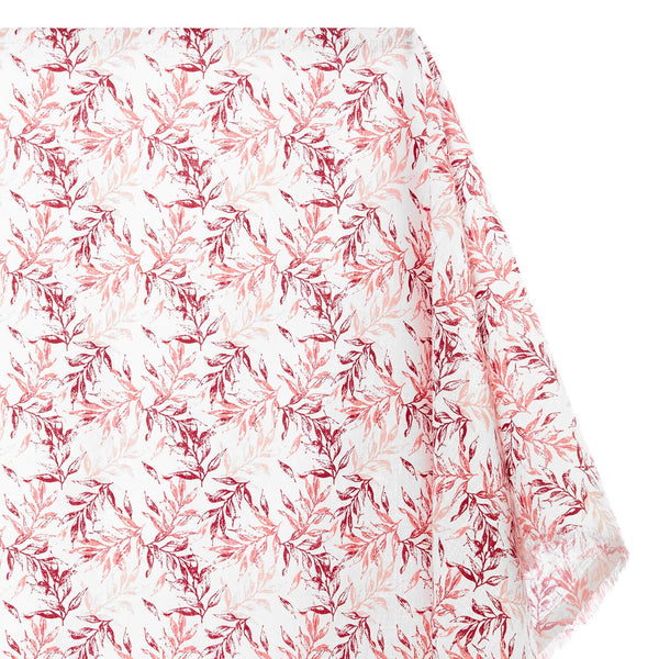 Bay Leaf Print Linen Look Fabric SV579019 White / Red 1