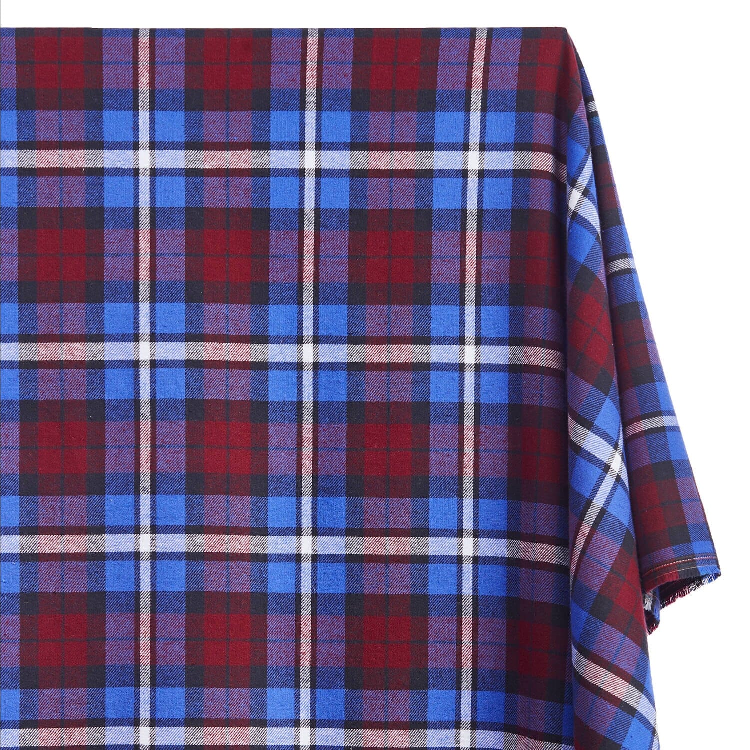 Japanese Designer Deadstock – Cotton Flannel - Plaid - Red/Sky Blue -  Stonemountain & Daughter Fabrics
