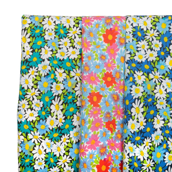 Tri Color Daisy Print Broadcloth Fabric Group