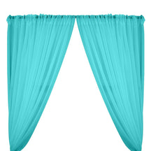 Sheer Voile Fire Retardant Rod Pocket Curtains - Turquoise