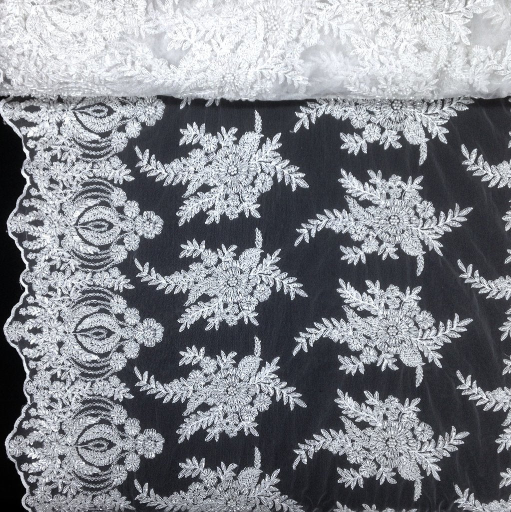 BEADED BLACK Fabric by the yard, 52 Wide Lace/ Mesh/ Scalloped
