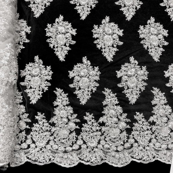 Spruce Bridal Lace Beaded Fabric SV570620 White 1