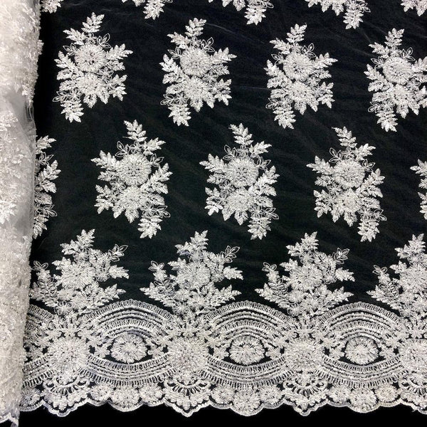 Viburnum Bridal Lace Beaded Fabric SV573421 White 1