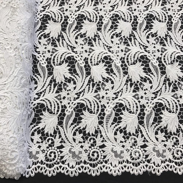 Daphne Guipure French Venice Lace Fabric SV574129 White 1
