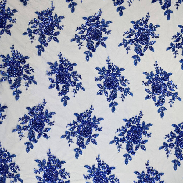 Dahlia Beaded Bridal Lace Fabric SV577494 Royal Blue 1