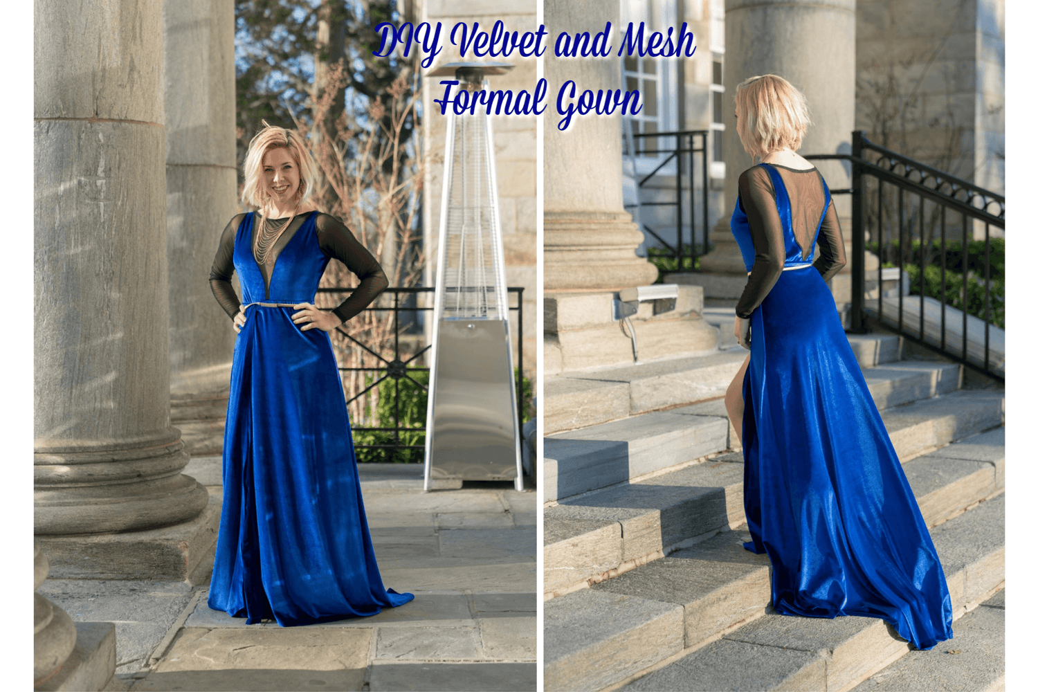 DIY Blue Velvet and Mesh Formal Gown