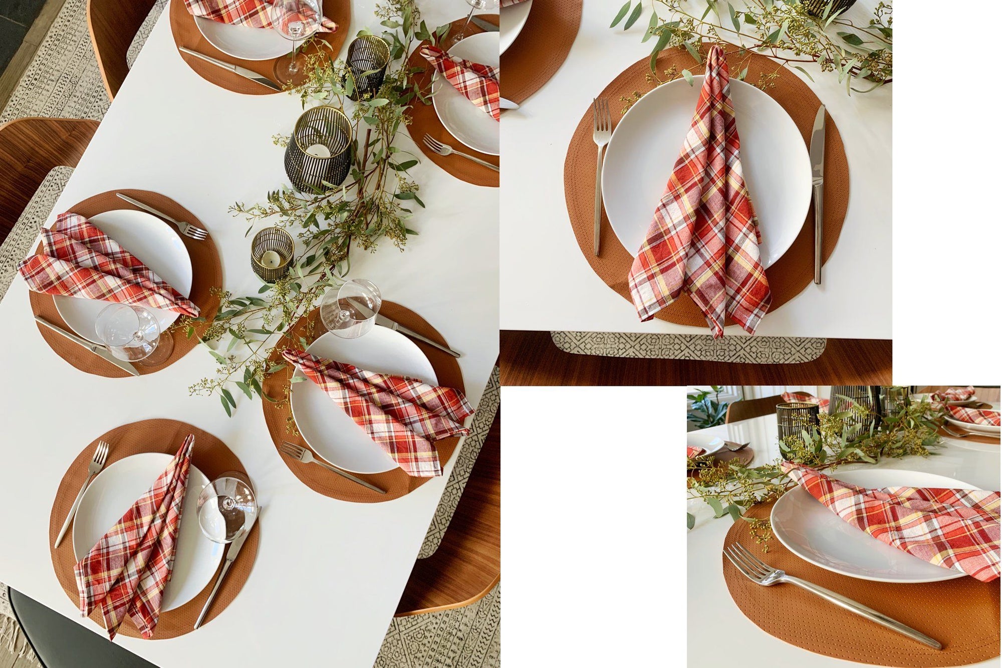 DIY Faux Leather Placemats and Plaid Napkins for Holiday Table Tutorial