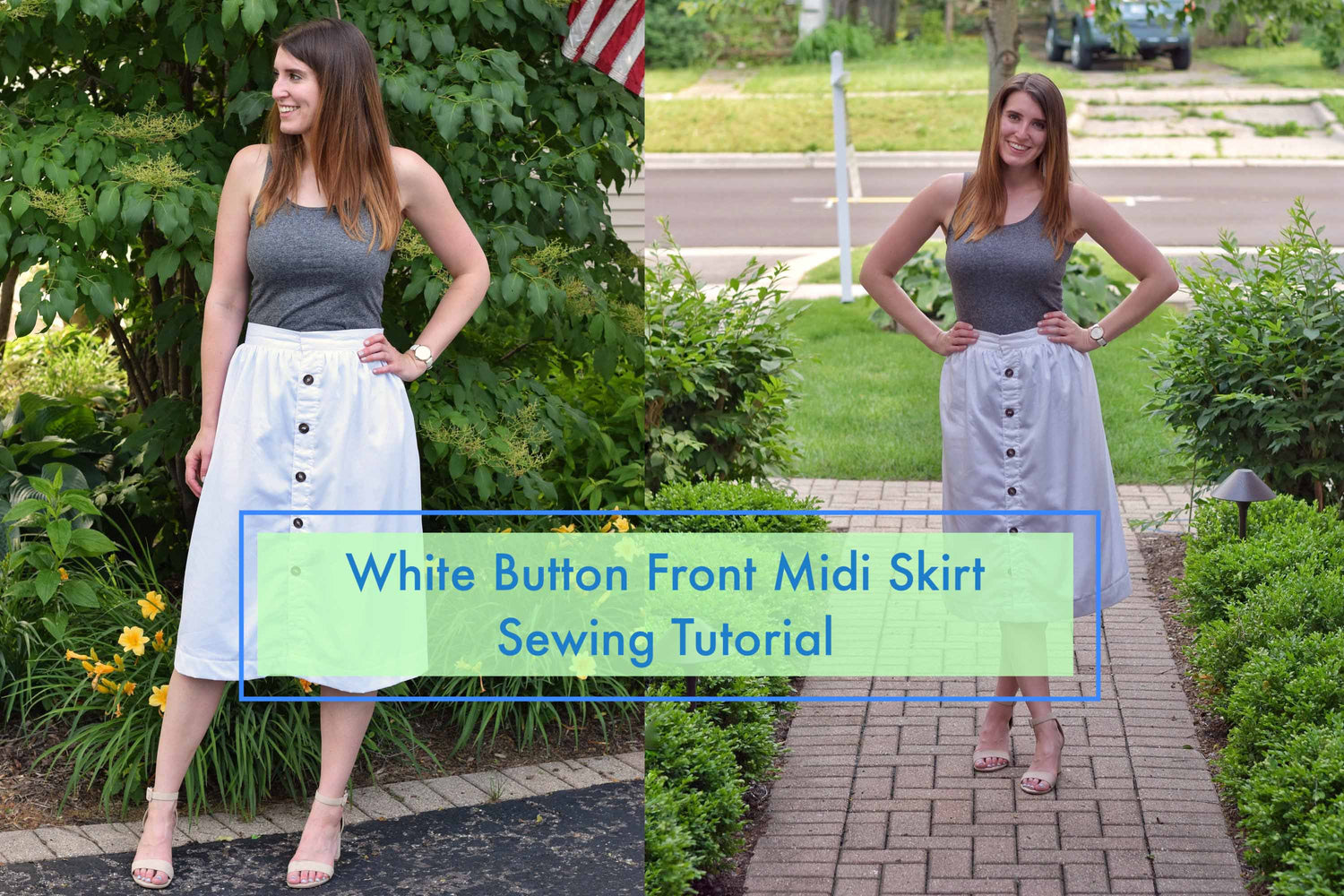 A DIY White Button Front Midi Skirt Sewing Tutorial