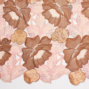 Hibiscus Floral Sequin Embroidery On Mesh