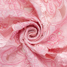 Pink Floral Embroidery On Organza