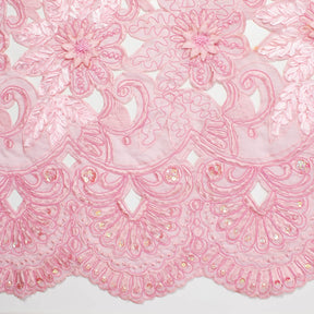 Pink Floral Embroidery On Organza