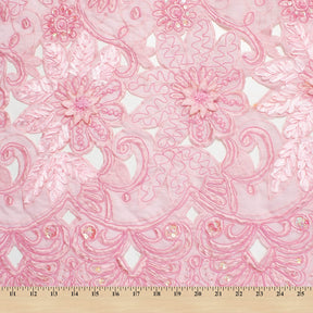 Pink Floral Embroidery On Organza