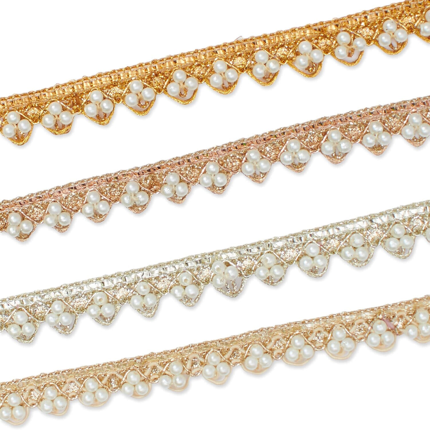 1/2 Inch Metallic Ribbon & Cording On Pearly Beaded Fabric Trim Group Image