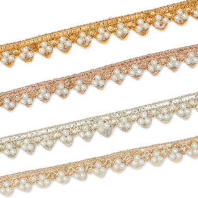 1/2 Inch Metallic Ribbon & Cording On Pearly Beaded Fabric Trim Group Image
