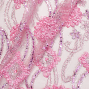 Pink Embroidery Sequin Rosette On Mesh